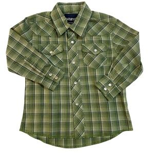 Wrangler Baby Boys Toddler Pearl Snap Green Plaid Western Shirt Top 0-2 XXS 1/2T